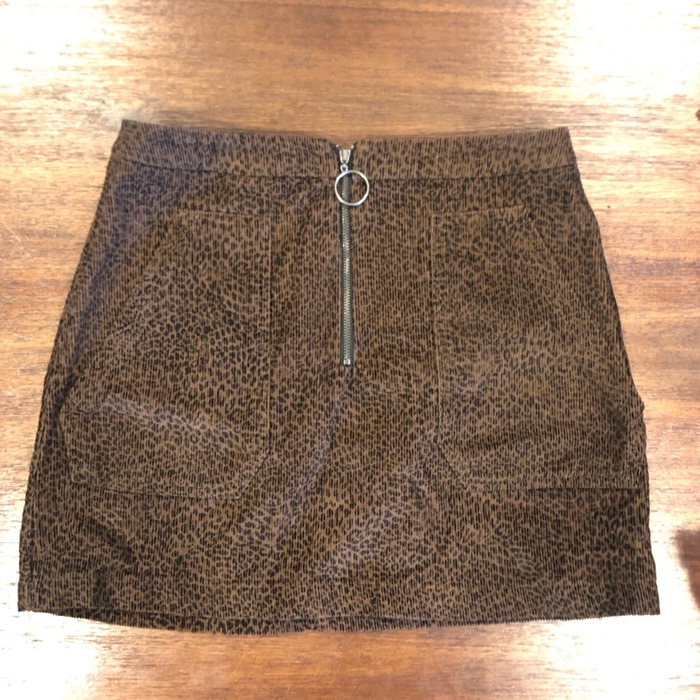 Corduroy Leopard Print Zip Mini Skirt
